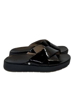 UGG Emily Criss Cross Glossy Black Slide Sandals Size 9